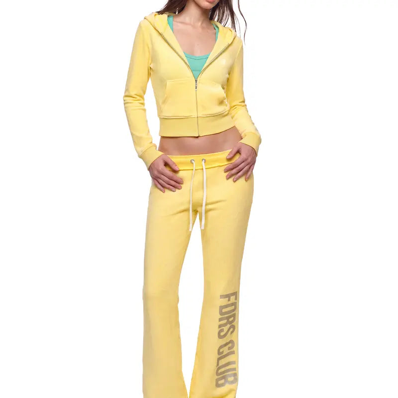FDR Women's Candy Color Long Sleeve Top, Tank Top, and Low Rise Flare Pants Three-Piece Set - Fitted Y2K Casual Outfit