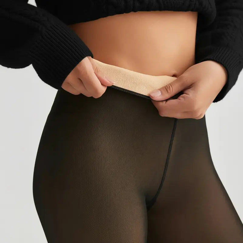 Katch Me Chic Women's Fleece-Lined Thermal Tights - Trendy High-Waisted Stretchy Pantyhose for Versatile Streetwear