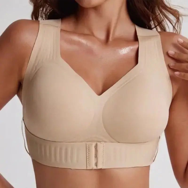 Women's Wire-Free Posture Support Sports Bra - Animal Print V-Neck, Breathable Mesh, Removable Pads, Gentle Support, Machine Washable, Comfortable Unlined Bralette for Yoga and Gym