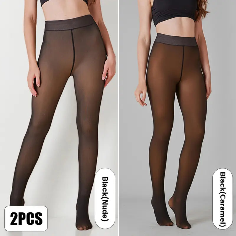 Katch Me Chic Women's Fleece-Lined Thermal Tights - Trendy High-Waisted Stretchy Pantyhose for Versatile Streetwear