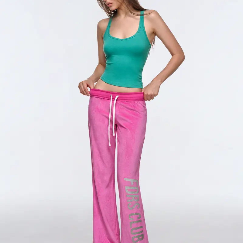 FDR Women's Candy Color Long Sleeve Top, Tank Top, and Low Rise Flare Pants Three-Piece Set - Fitted Y2K Casual Outfit