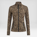 Women's Athletic Matching Sets - Leopard Print Long Jacket, Cropped Jacket, Racerback Tank, and Cropped Trousers - Individually Sold, Full Zip, Slim Fit, Ideal for Yoga and Gym Workouts