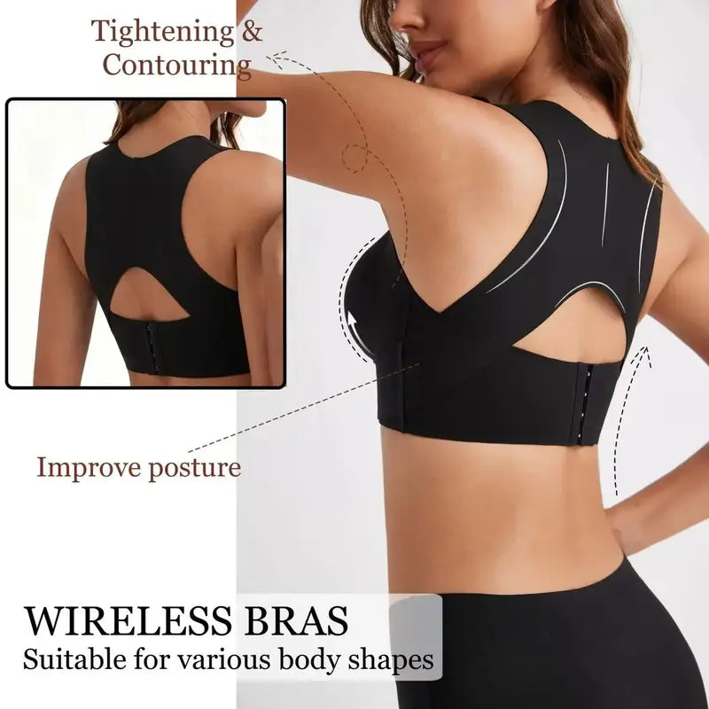Women's Wire-Free Posture Support Sports Bra - Animal Print V-Neck, Breathable Mesh, Removable Pads, Gentle Support, Machine Washable, Comfortable Unlined Bralette for Yoga and Gym