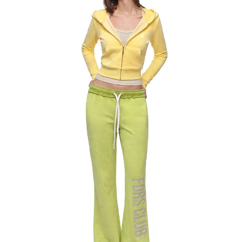 FDR Women's Candy Color Long Sleeve Top, Tank Top, and Low Rise Flare Pants Three-Piece Set - Fitted Y2K Casual Outfit