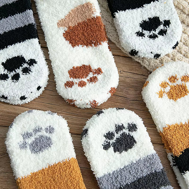 Cat-Paw Coral Velvet Sleep Socks – Soft Thick Cozy Floor Socks