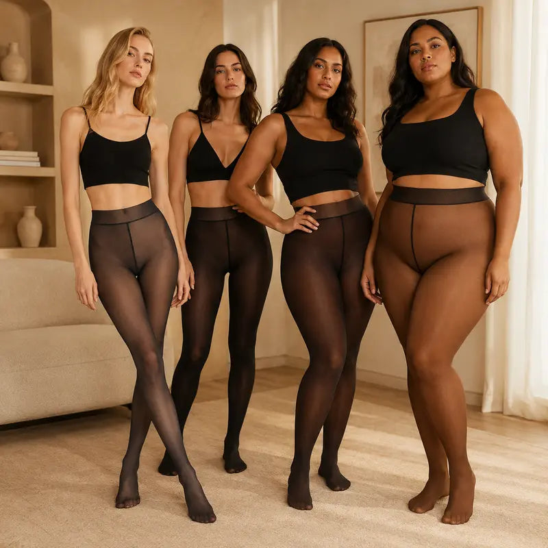 Katch Me Chic Women's Fleece-Lined Thermal Tights - Trendy High-Waisted Stretchy Pantyhose for Versatile Streetwear