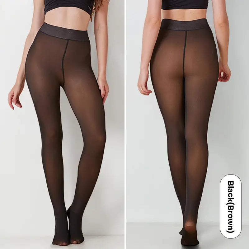 Katch Me Chic Women's Fleece-Lined Thermal Tights - Trendy High-Waisted Stretchy Pantyhose for Versatile Streetwear
