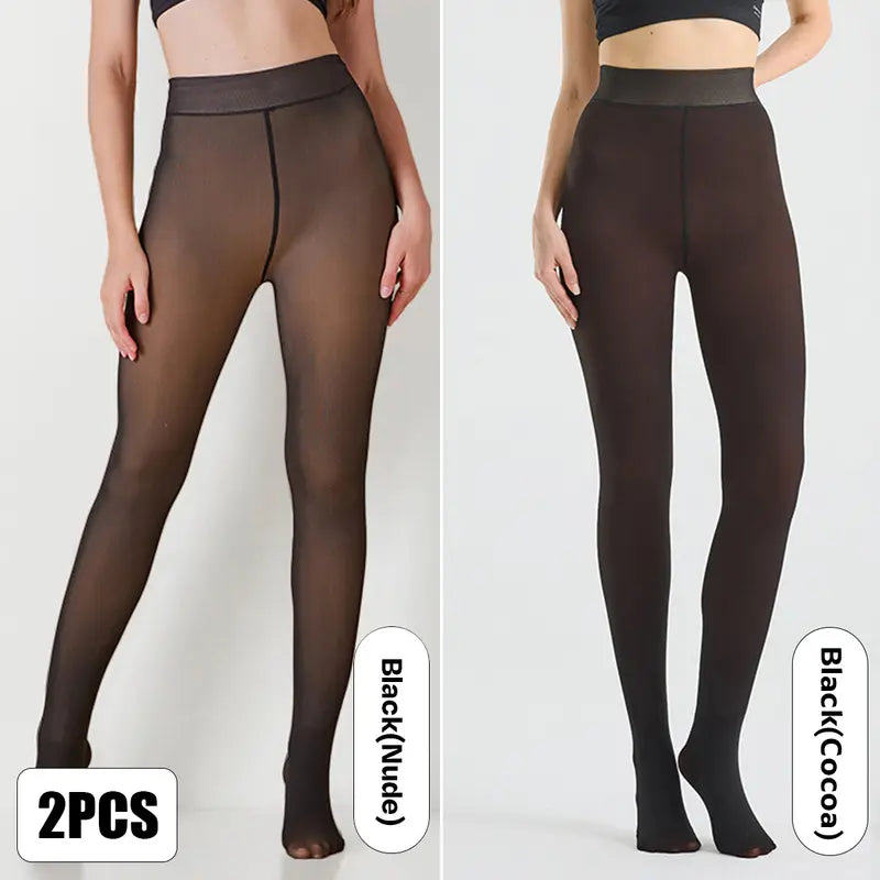 Katch Me Chic Women's Fleece-Lined Thermal Tights - Trendy High-Waisted Stretchy Pantyhose for Versatile Streetwear
