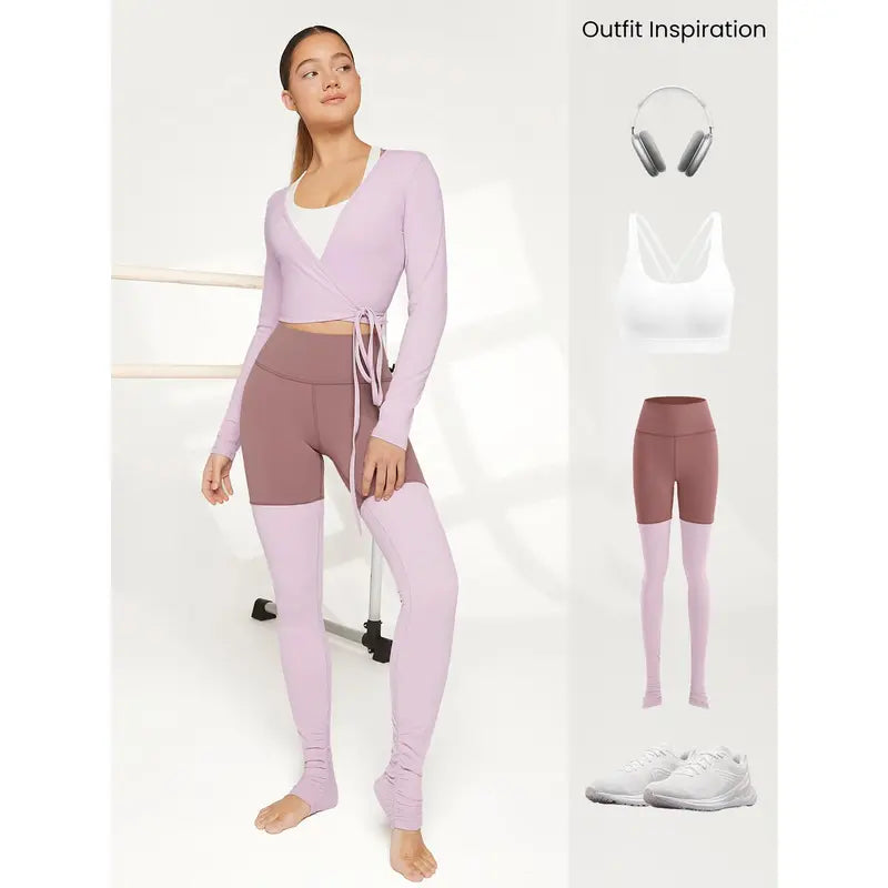 GLOWMODE Featherfit Tie Waist V-Neck Cropped Long Sleeve Top for Low Impact Yoga and Summer Wear