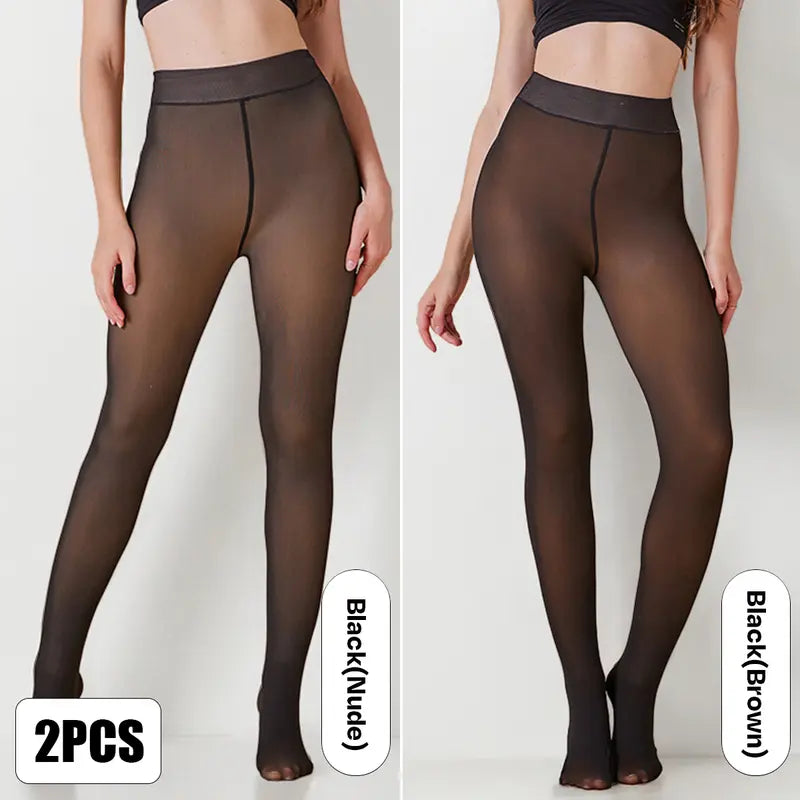 Katch Me Chic Women's Fleece-Lined Thermal Tights - Trendy High-Waisted Stretchy Pantyhose for Versatile Streetwear