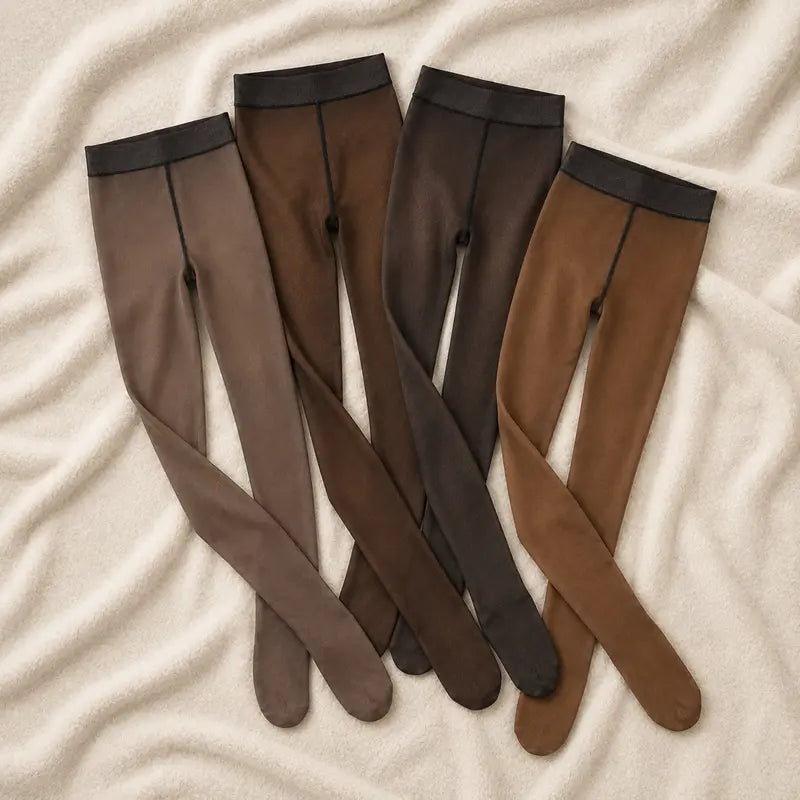 Katch Me Chic Women's Fleece-Lined Thermal Tights - Trendy High-Waisted Stretchy Pantyhose for Versatile Streetwear