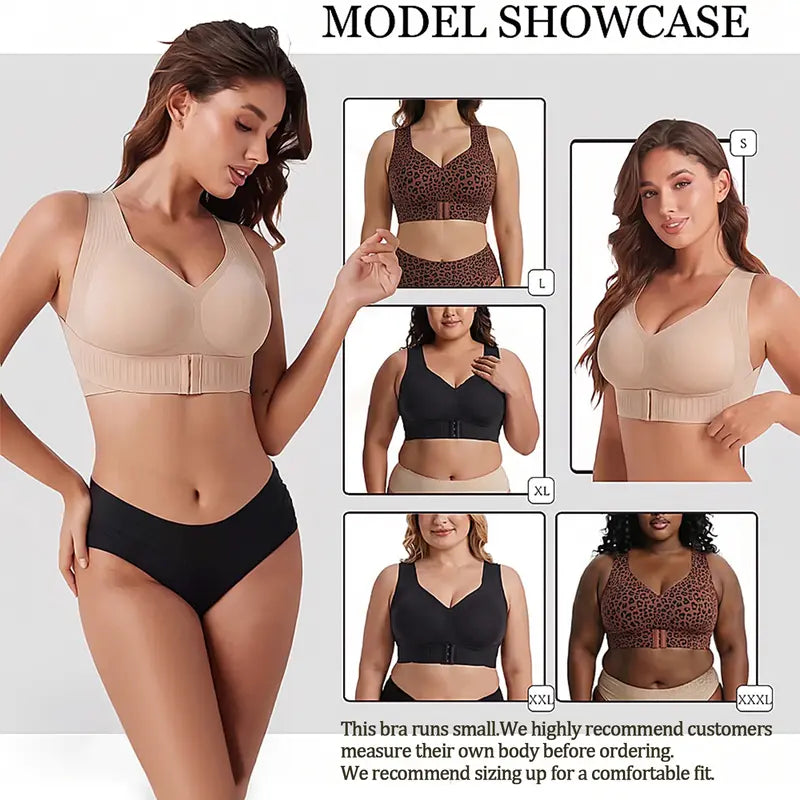 Women's Wire-Free Posture Support Sports Bra - Animal Print V-Neck, Breathable Mesh, Removable Pads, Gentle Support, Machine Washable, Comfortable Unlined Bralette for Yoga and Gym