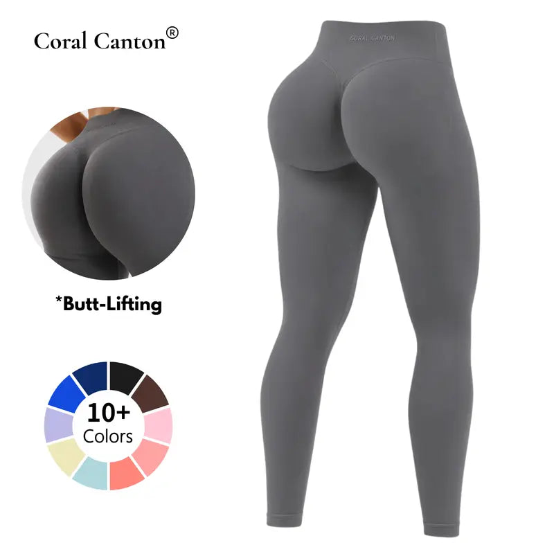 Coral Canton High-Waisted Seamless Sports Leggings for Women with Tummy Control and Compression - Scrunch Butt Design, No Front Seam, Buttery Soft Yoga and Gym Leggings for Sculpting Fit in All Seasons